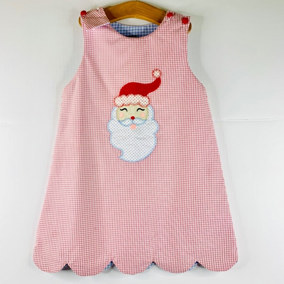 Christmas Santa/Pumpkin red/blue Gingham reversible A-line scallop jumper dress - Picture 1 of 14